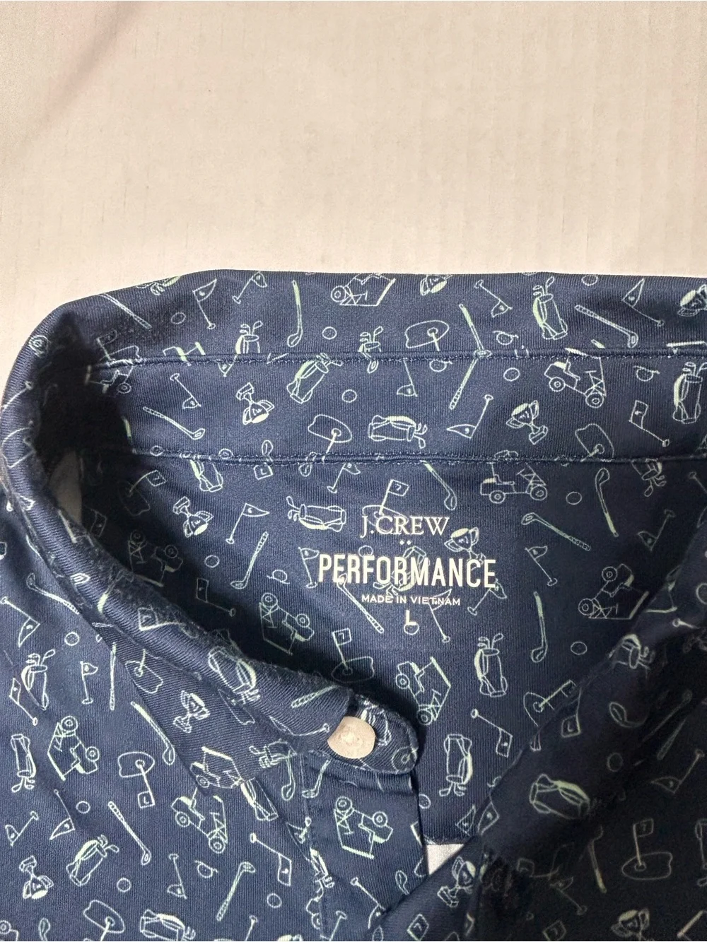 J.Crew Men’s Performance Polo Shirt Blue Key Print Short Sleeve Size L